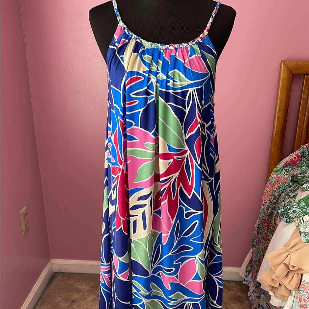 Blue and Pink Tropical Chemise with Sleeveless Design